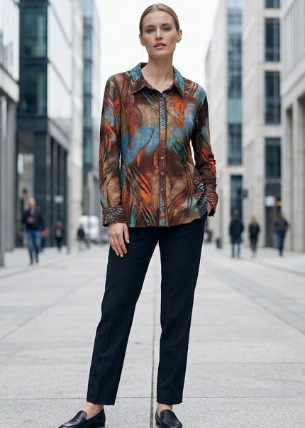 Blouse burn out with collar long sleeve