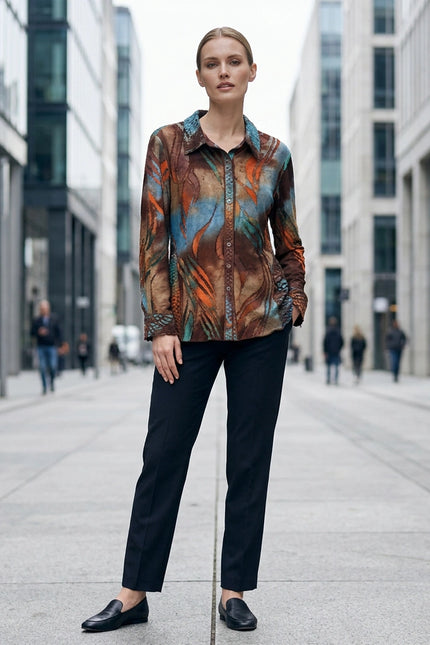 Blouse burn out with collar long sleeve