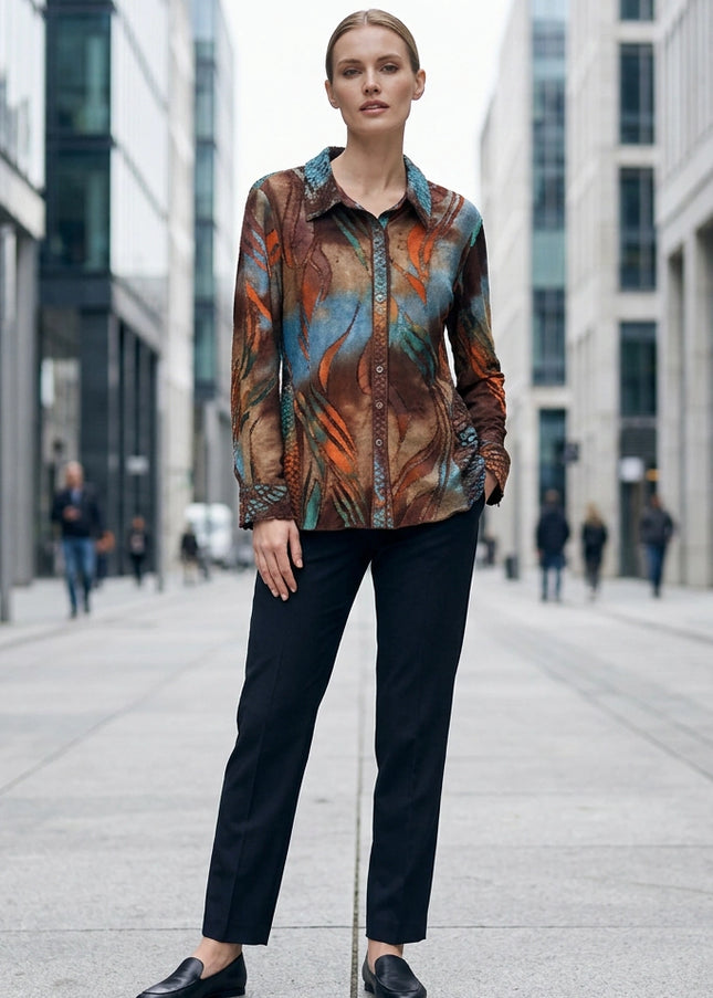 Blouse burn out with collar long sleeve