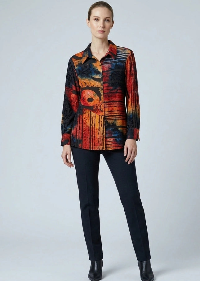Blouse abstract burnout with collar