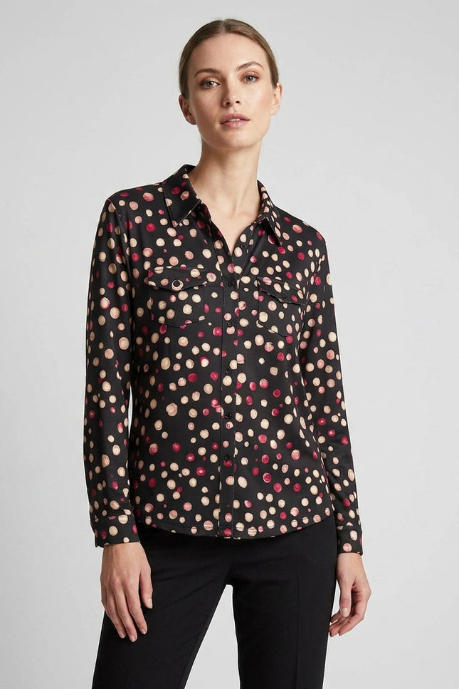 Blouse spot print soft touch with pocket