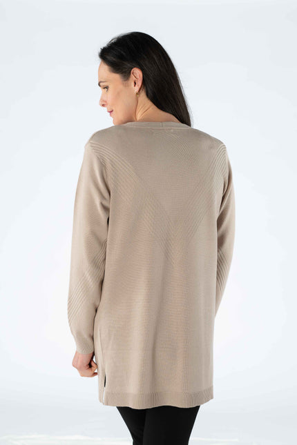 Cardigan textured panel edge to edge 3/4 sleeve.