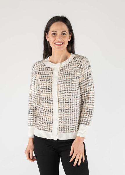 Cardigan fluffy checkered with front button