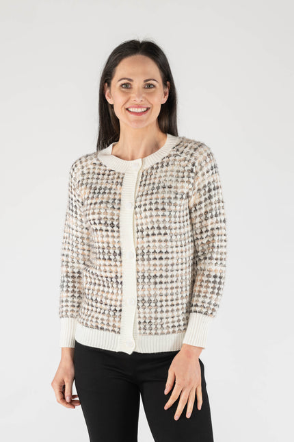 Cardigan fluffy checkered with front button