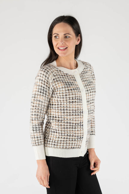 Cardigan fluffy checkered with front button