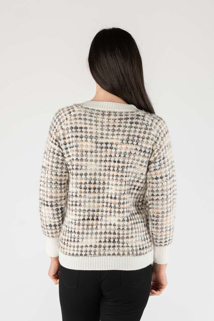 Cardigan fluffy checkered with front button
