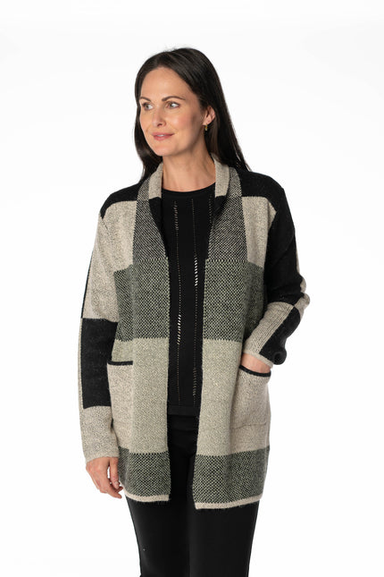 Cardigan block pattern long sleeve