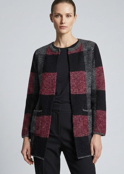 Cardigan check block edge to edge cardigan
