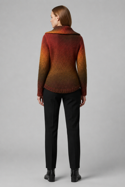Cardigan curved hem zip with long sleeve