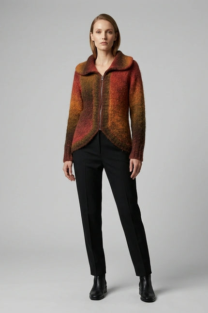 Cardigan curved hem zip with long sleeve