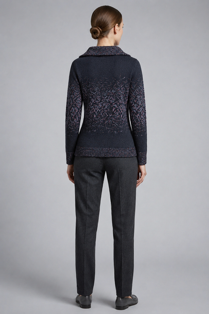 Cardigan curved hem long sleeve with speckle zip