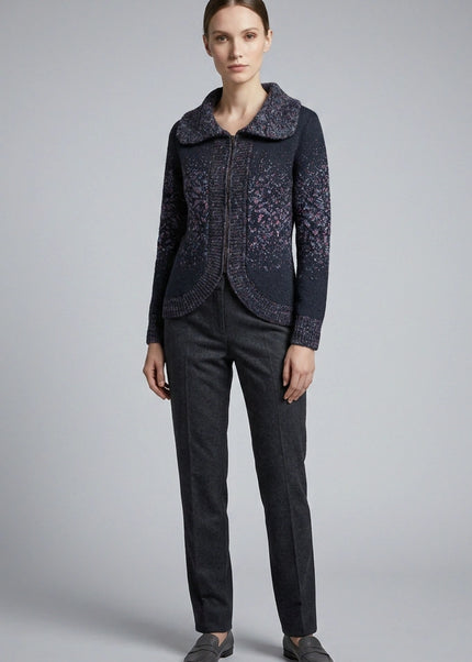 Cardigan curved hem long sleeve with speckle zip