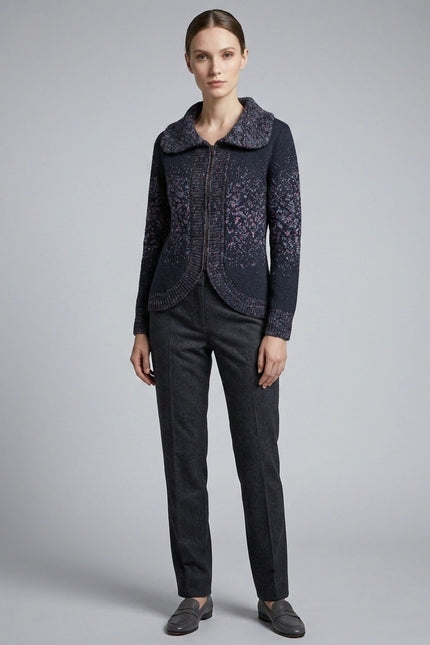 Cardigan curved hem long sleeve with speckle zip