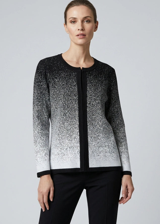 Cardigan speckle pattern mock long sleeve