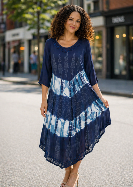 Dress tie dye print round neck umbrella