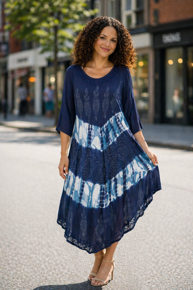 Dress tie dye print round neck umbrella