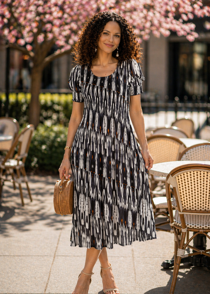 Dress printed round neck crinkle dress
