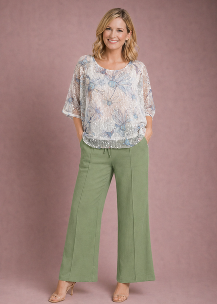 Tunic Pop Corn Mesh Layered Mid Sleeve