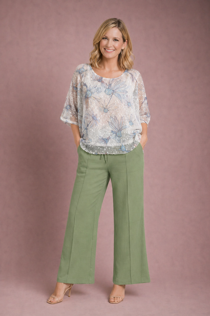 Tunic Pop Corn Mesh Layered Mid Sleeve