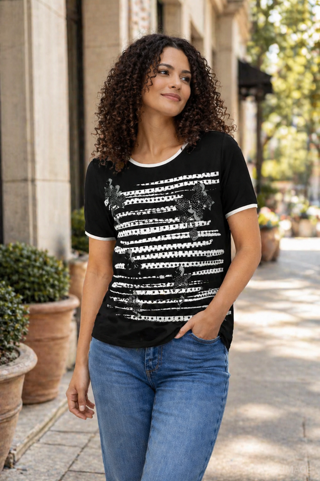 Top Print Short Sleeve With Round Neck