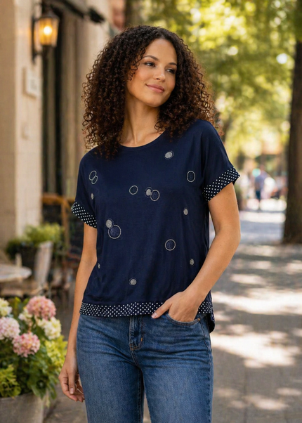 Top Sparkle Spot Pattern Round Neck With