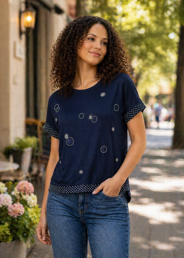 Top Sparkle Spot Pattern Round Neck With