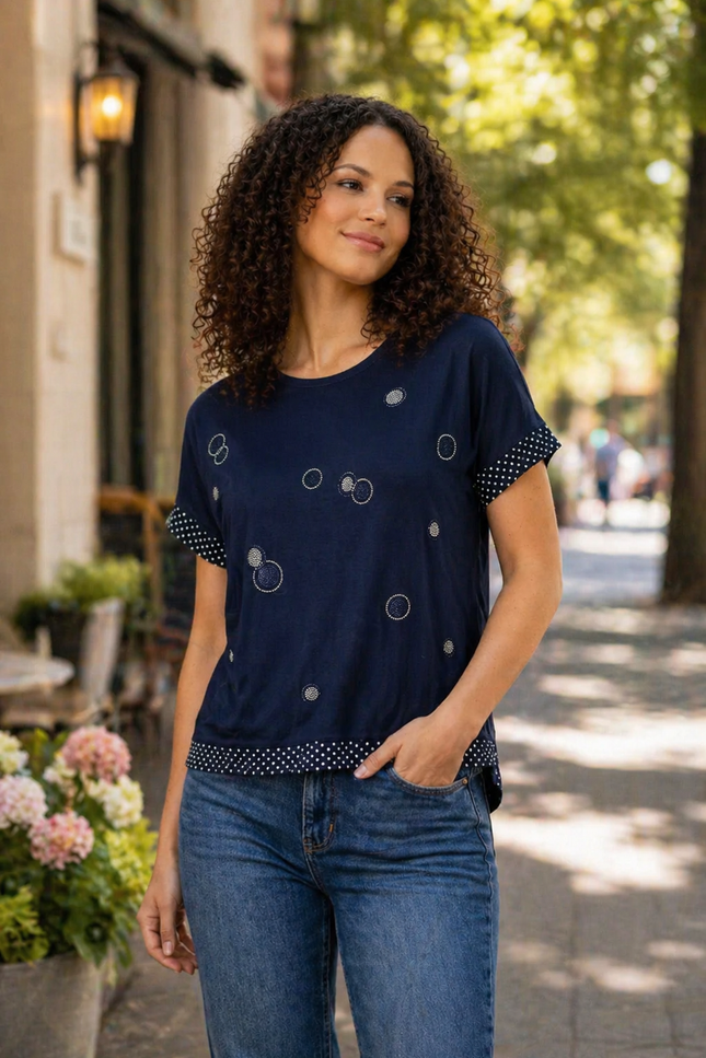 Top Sparkle Spot Pattern Round Neck With