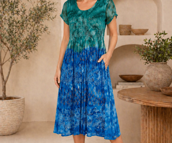 Dress Print Tie Dye Round Neck With Embr – Just Elegance