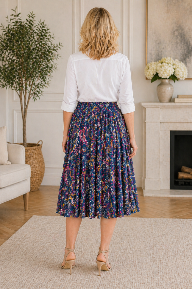 Skirt Paisley Crinkle  With Elasticated