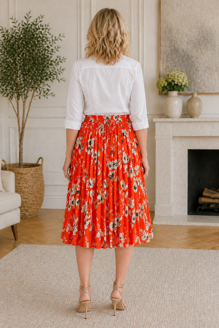 Skirt Flower Print Crinkle  With Elasticated