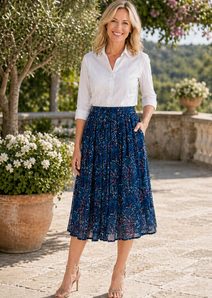 Skirt Speckle Print Crinkle  With Elastic