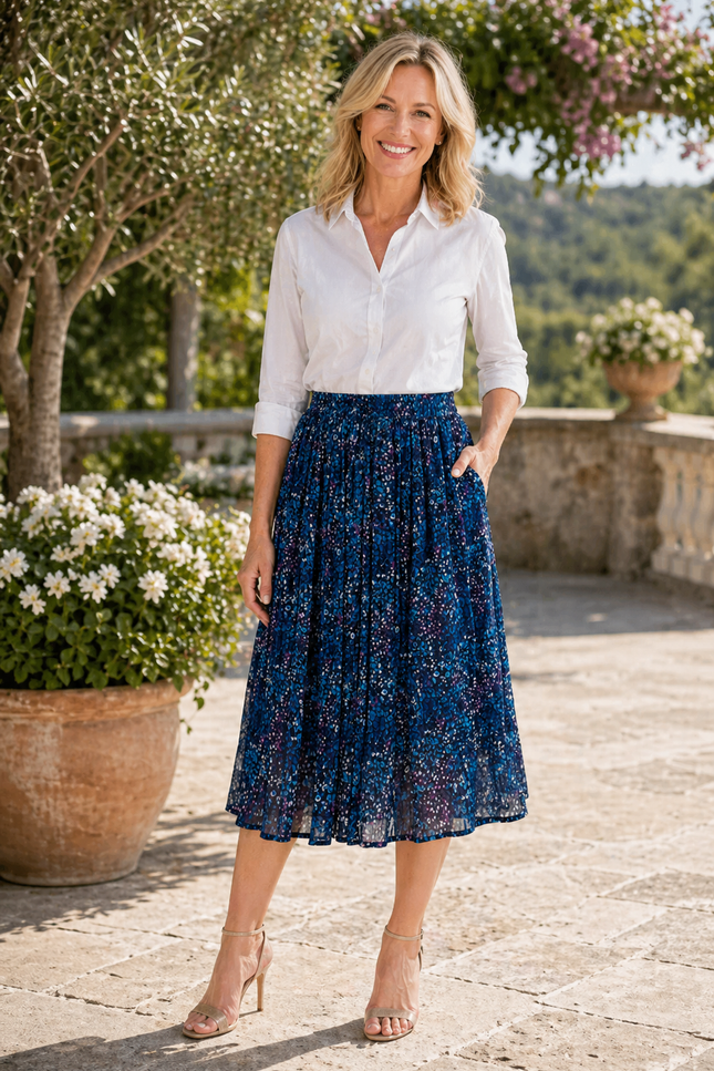 Skirt Speckle Print Crinkle  With Elastic