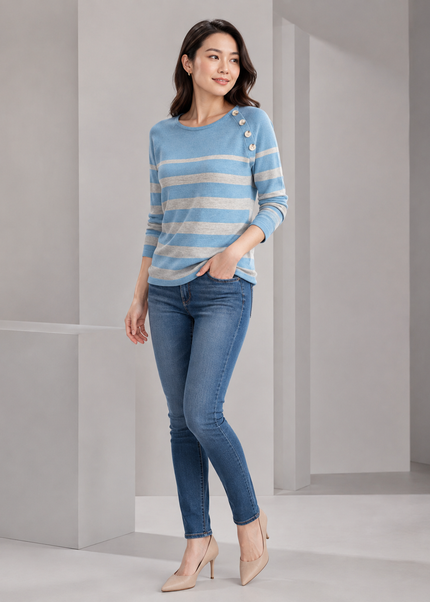 Jumper wide stripe button detail round