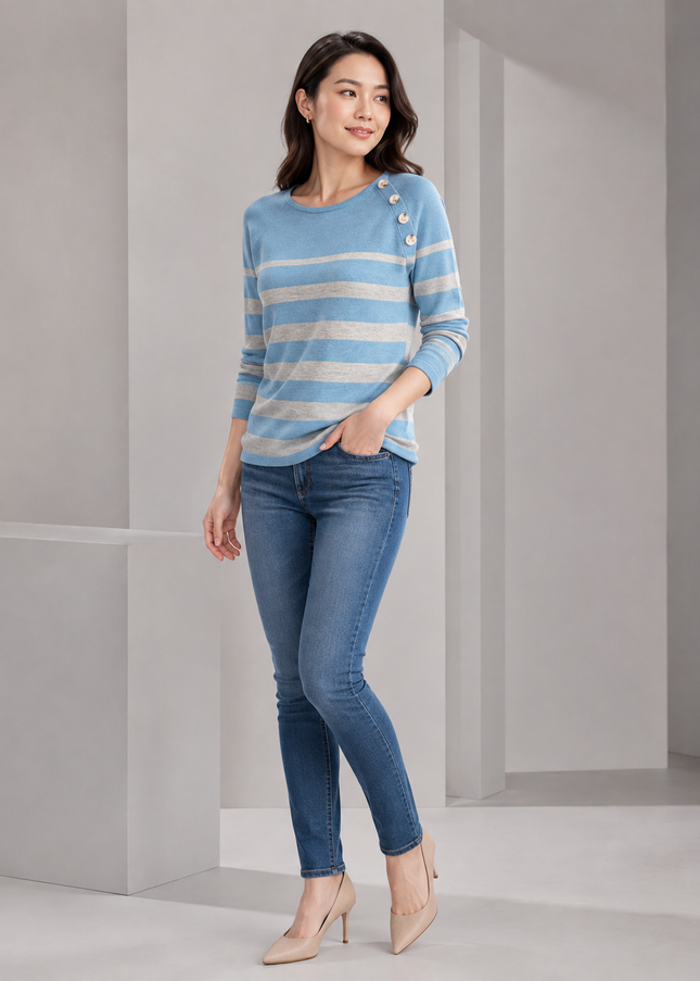 Jumper wide stripe button detail round