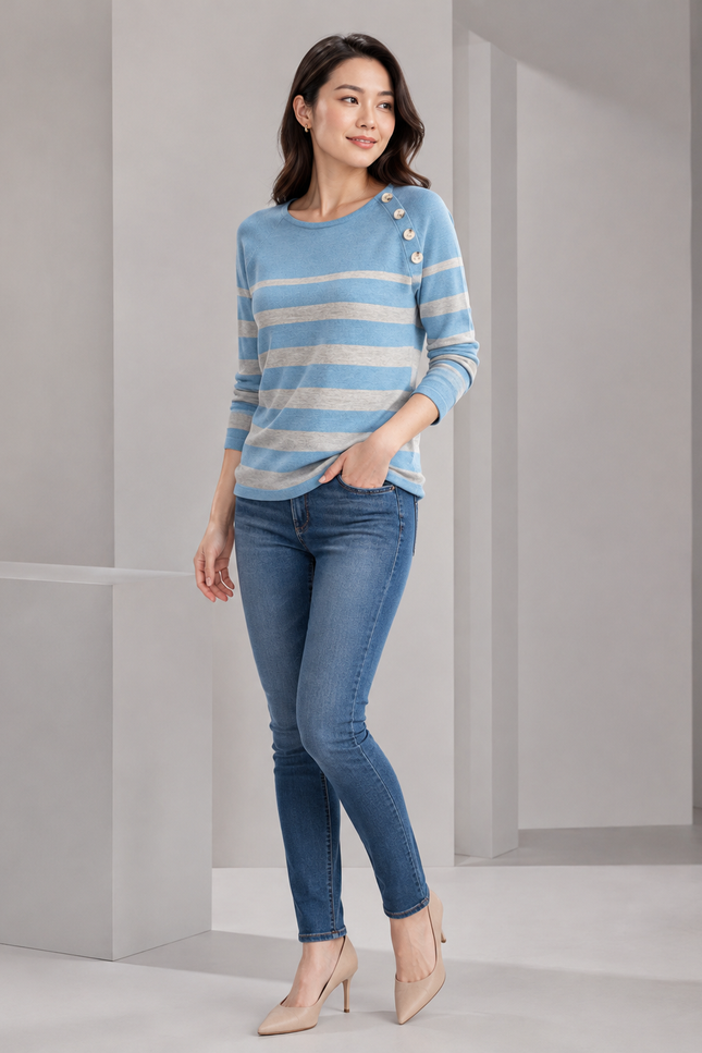 Jumper wide stripe button detail round