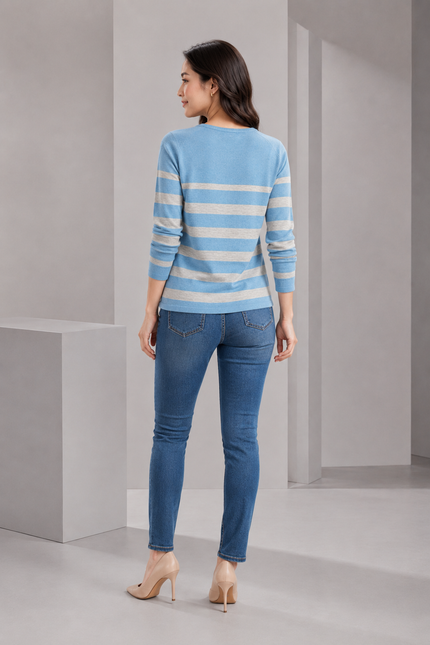 Jumper wide stripe button detail round