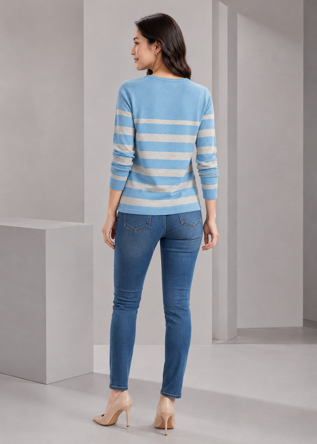 Jumper wide stripe button detail round