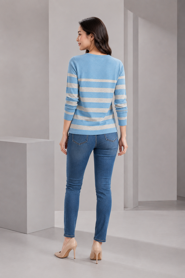 Jumper wide stripe button detail round