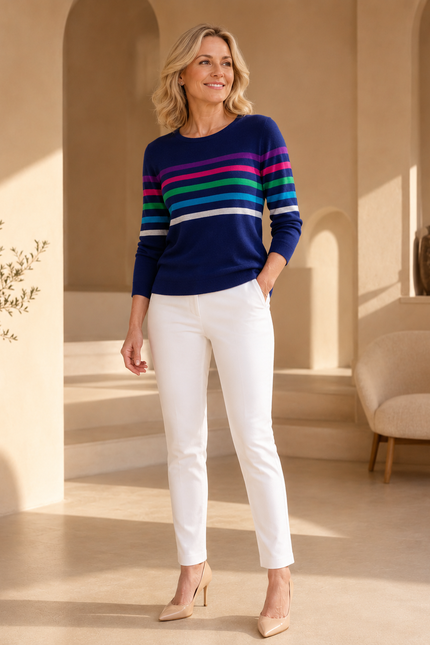 Jumper multi stripe round neck 3/4 sleeve