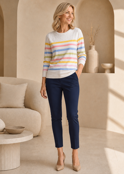 Jumper multi stripe round neck 3/4 sleeve