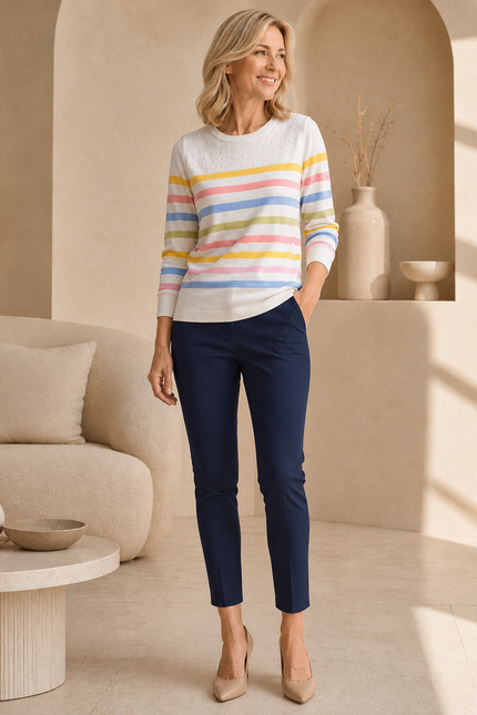Jumper multi stripe round neck 3/4 sleeve