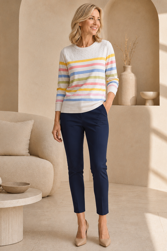 Jumper multi stripe round neck 3/4 sleeve