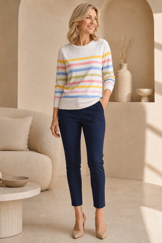 Jumper multi stripe round neck 3/4 sleeve