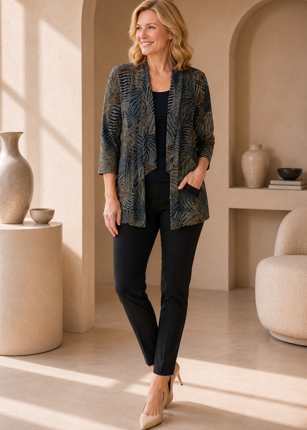 Mock cardigan waterfall print