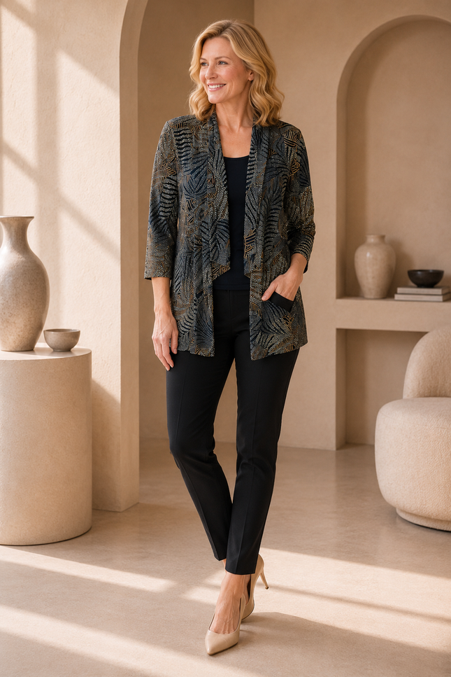 Mock cardigan waterfall print