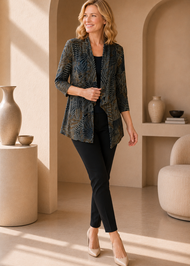 Mock cardigan waterfall print