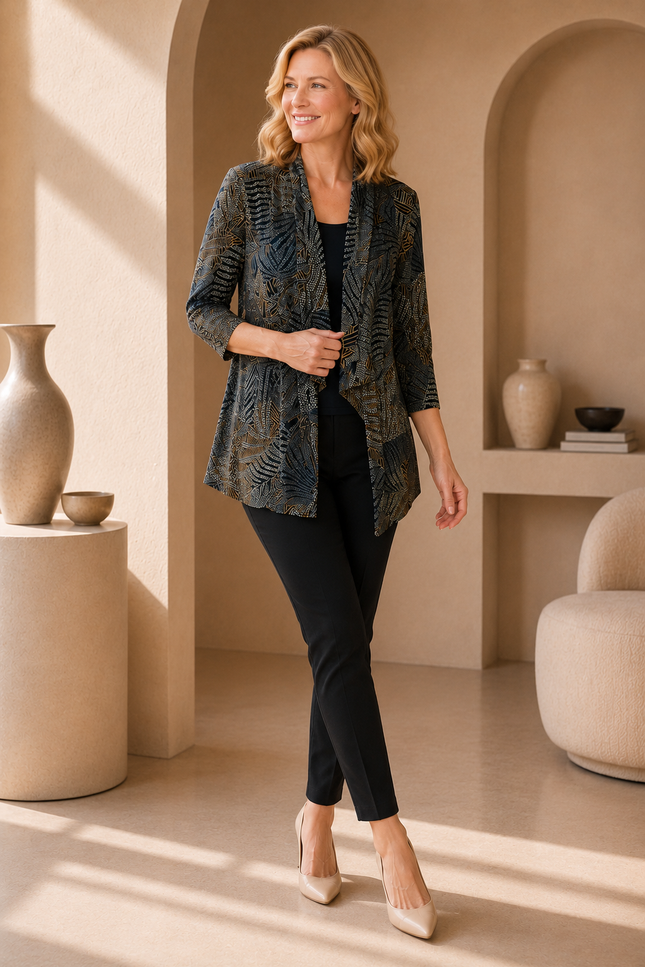 Mock cardigan waterfall print