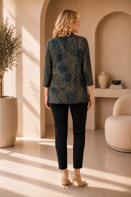 Mock cardigan waterfall print