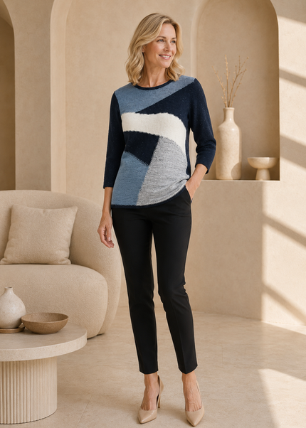 Jumper block pattern popcorn 3/4 sleeve