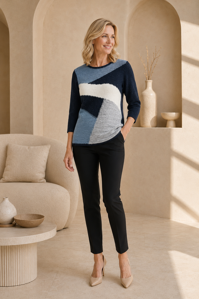 Jumper block pattern popcorn 3/4 sleeve